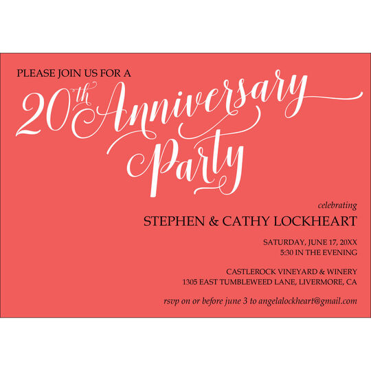 Script 20th Anniversary Party Invitations